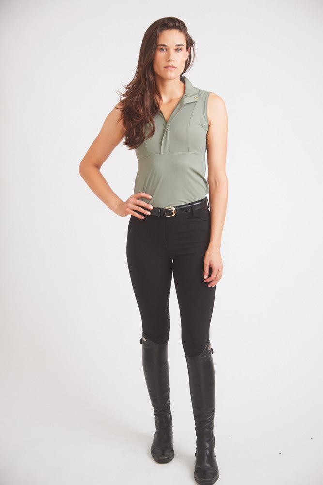 Cameron | Sleeveless Zip Riding Top | Thyme