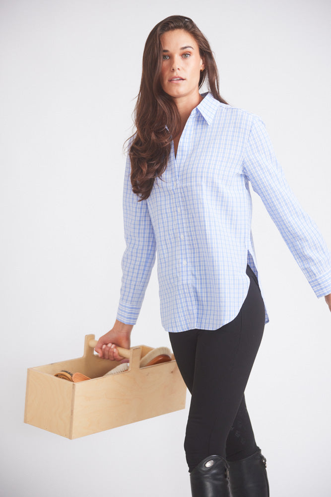 Kaley | Seersucker Plaid Button Down | Cornflower Blue