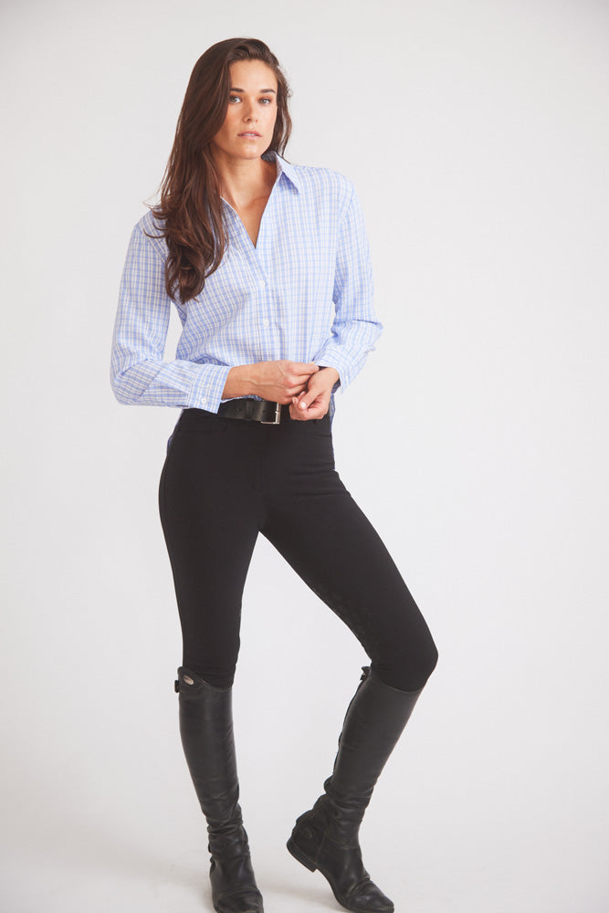 Kaley | Seersucker Plaid Button Down | Cornflower Blue