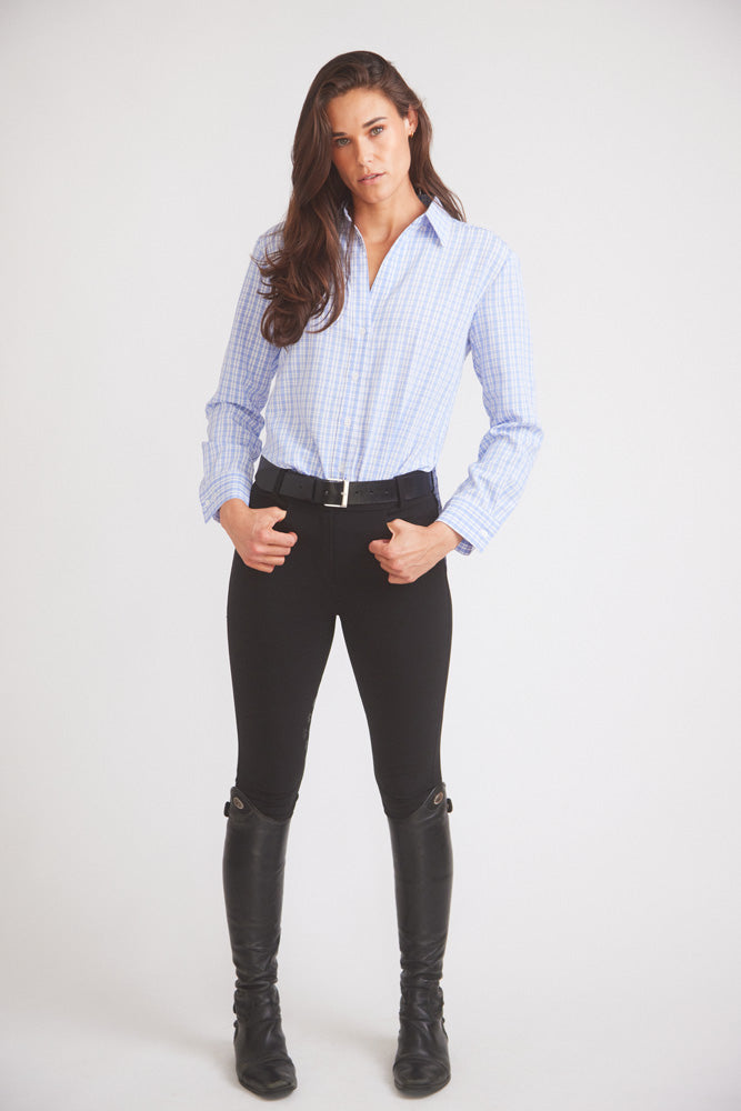 Kaley | Seersucker Plaid Button Down | Cornflower Blue