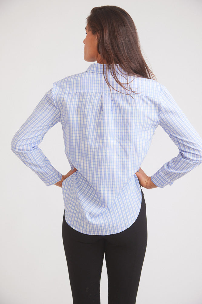 Kaley | Seersucker Plaid Button Down | Cornflower Blue
