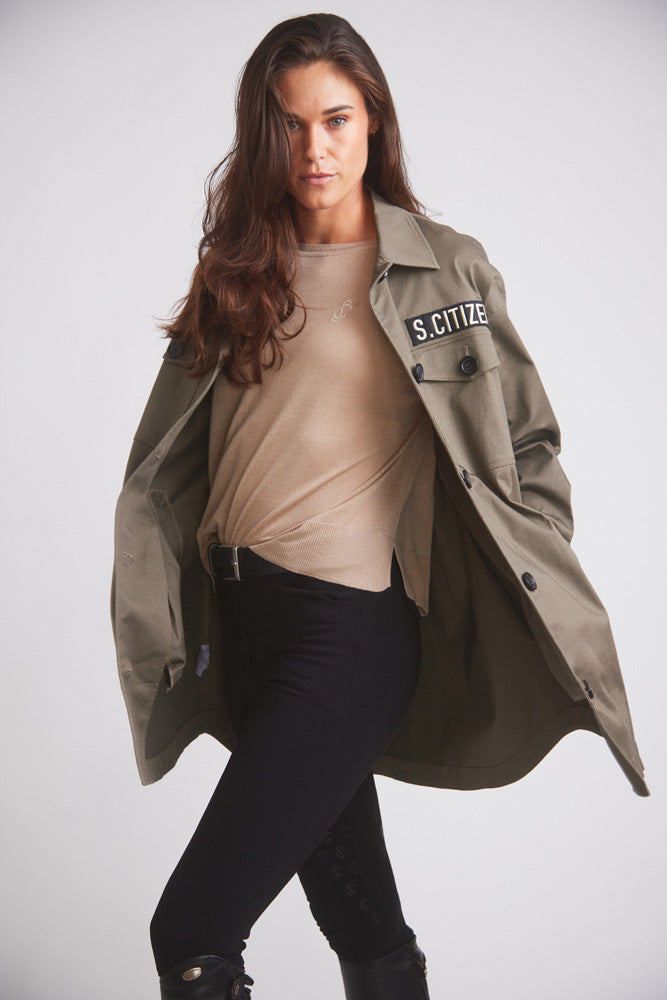 James | Oversized Cavalry Jacket | Army Green Twill