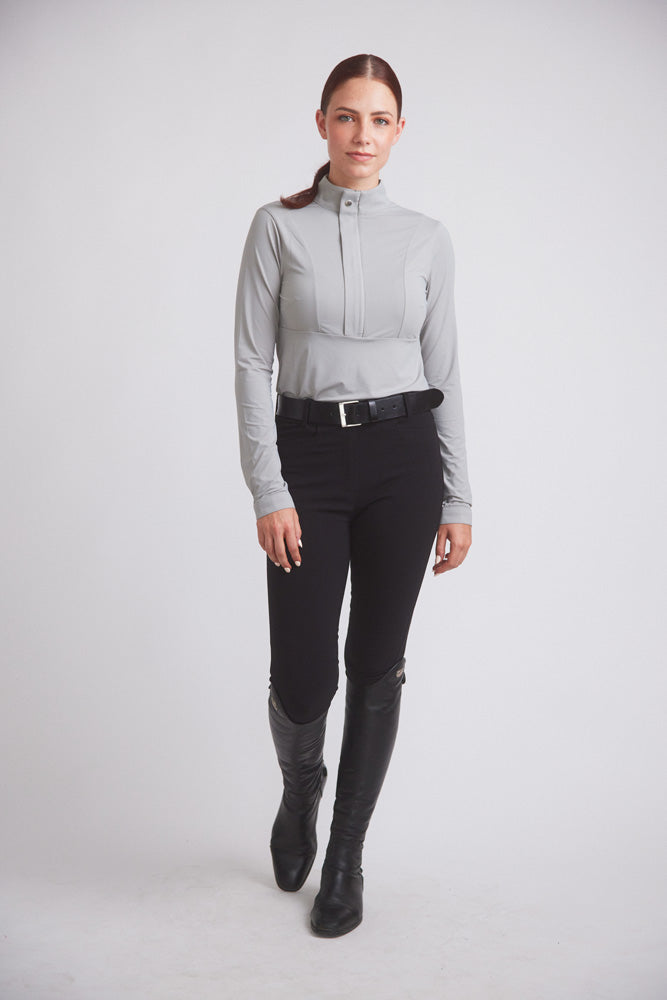 Katie | Long Sleeve Zip-Up Riding Top | Dove Grey
