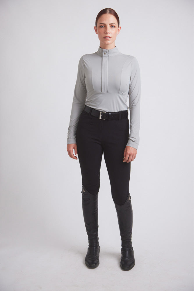 Katie | Long Sleeve Zip-Up Riding Top | Dove Grey