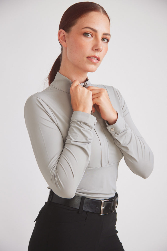 Katie | Long Sleeve Zip-Up Riding Top | Dove Grey