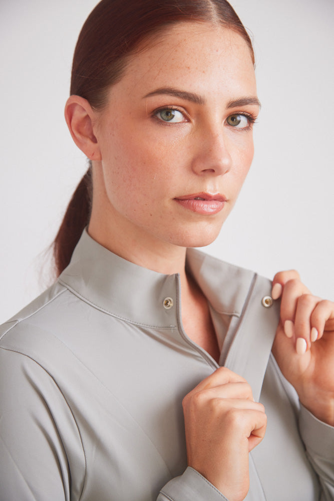 Katie | Long Sleeve Zip-Up Riding Top | Dove Grey