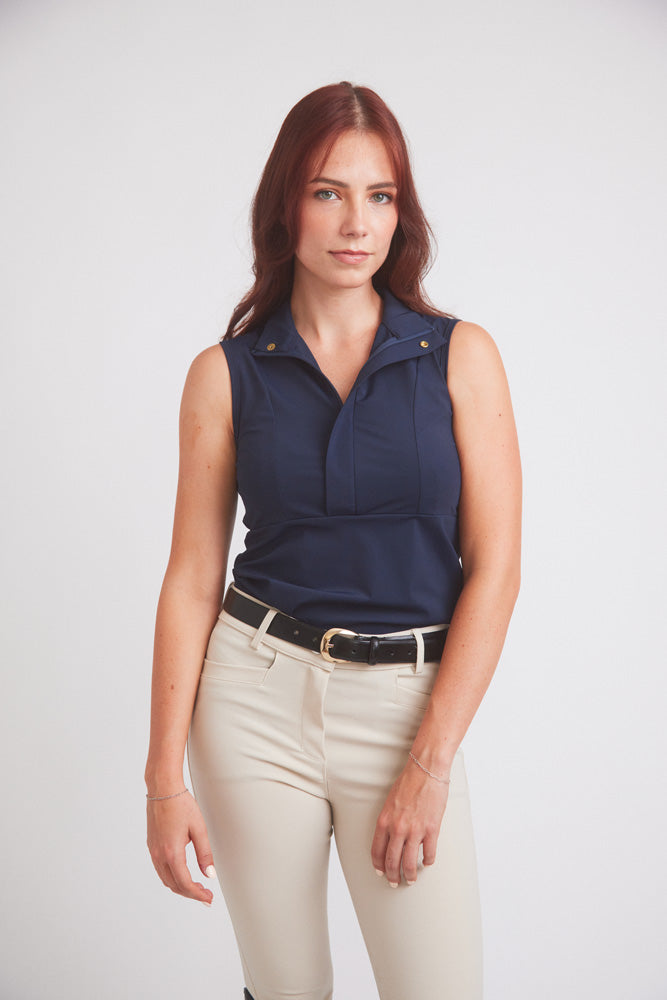 Cameron | Sleeveless Zip Riding Top | Deep Navy