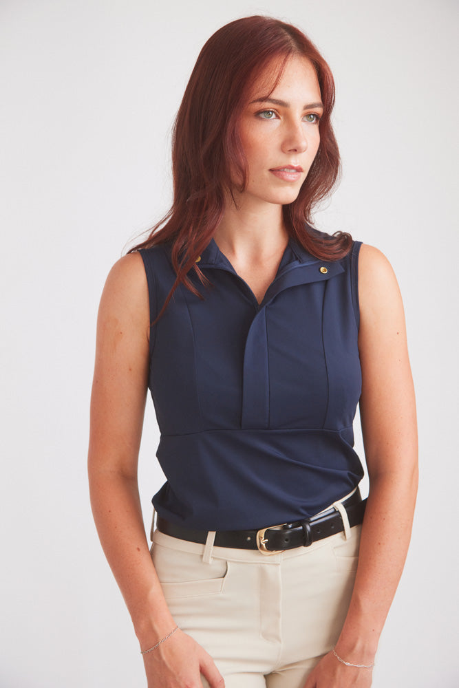 Cameron | Sleeveless Zip Riding Top | Deep Navy