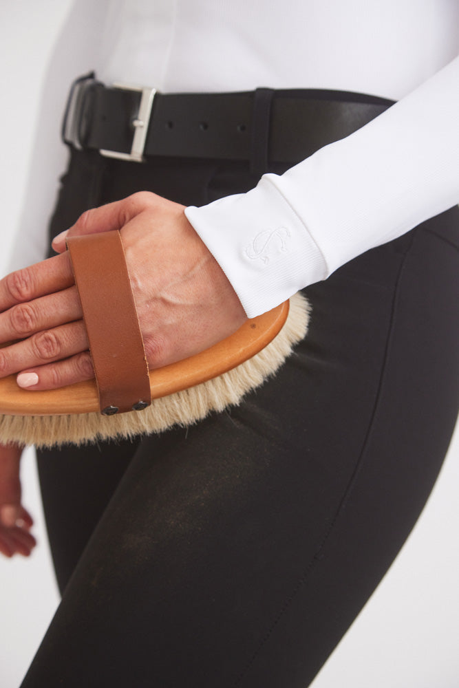 Carol | Performance Crewneck Riding Top | White Rib