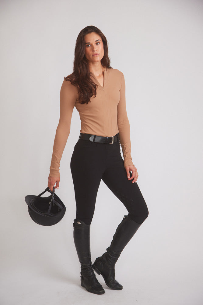Carol | Performance Crewneck Riding Top | Leather Rib