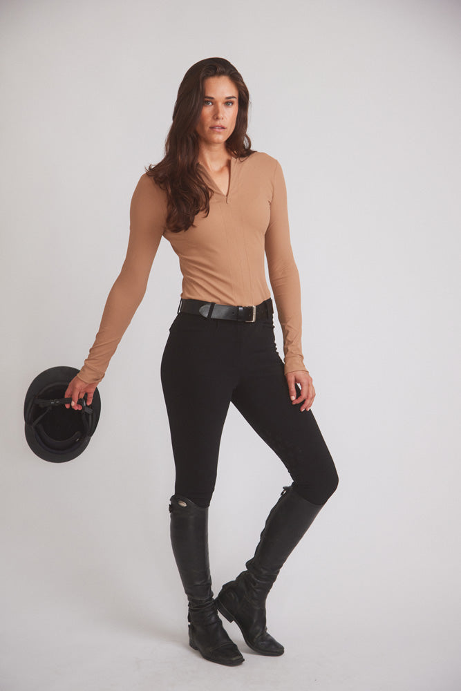 Carol | Performance Crewneck Riding Top | Leather Rib