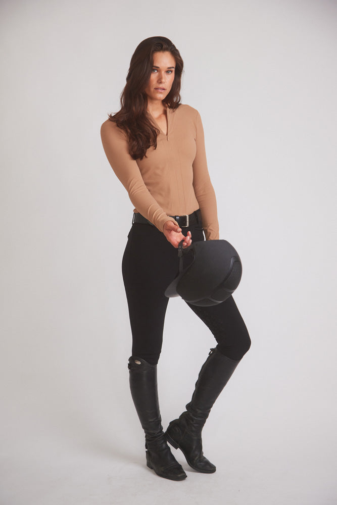 Carol | Performance Crewneck Riding Top | Leather Rib