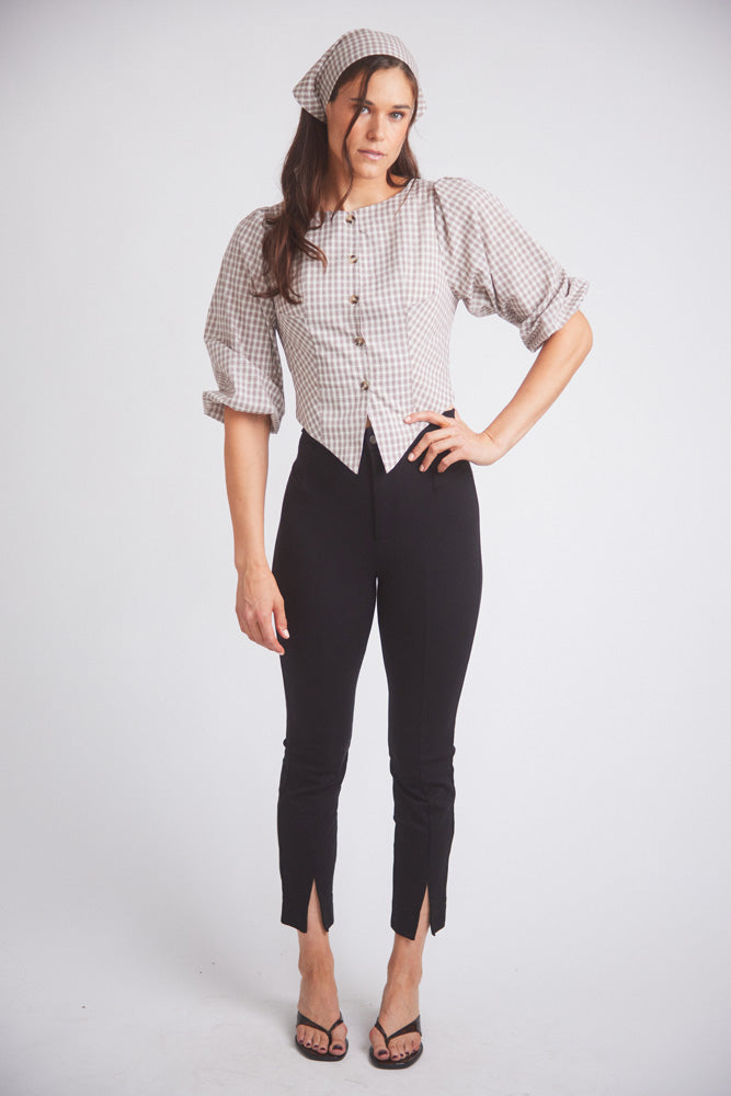 Leona | Checkered Puff-Sleeve Blouse | Coco Plaid