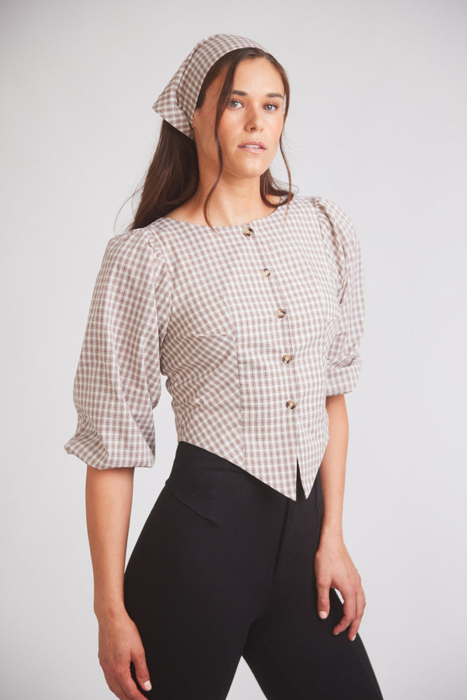 Leona | Checkered Puff-Sleeve Blouse | Coco Plaid
