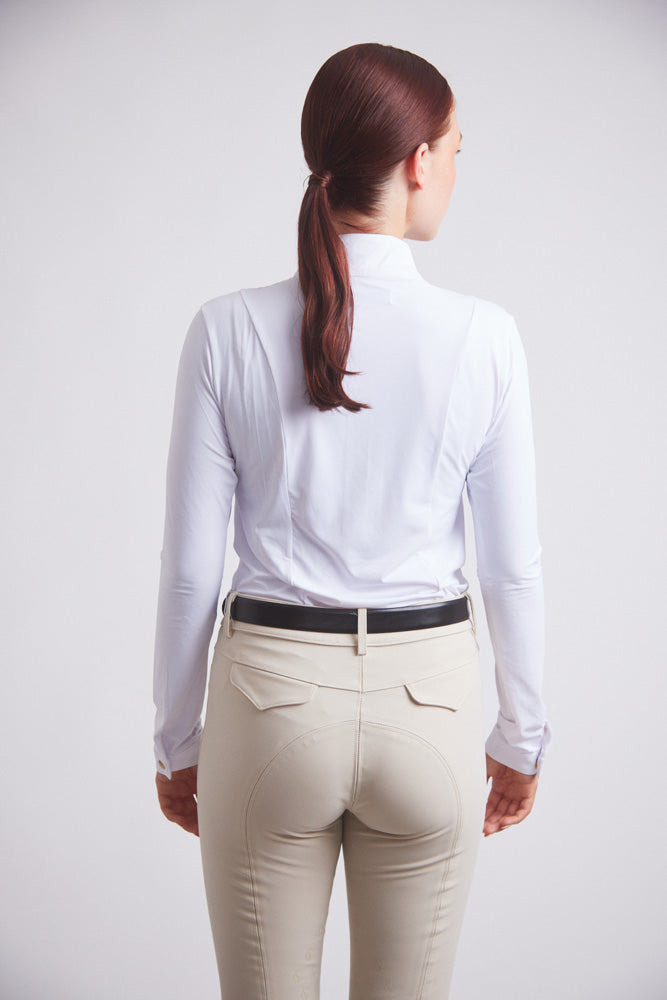 Isabel | Long Sleeve Equestrian Show Shirt | Bright White Chrome