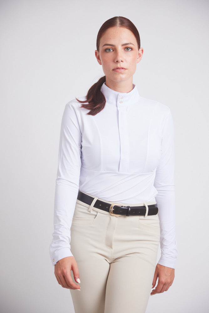 Isabel | Long Sleeve Equestrian Show Shirt | Bright White Chrome