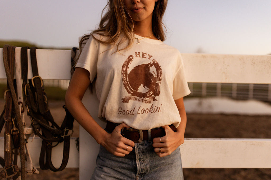 Hey Good Lookin | Equestrian Vintage Tee | Natural Cotton