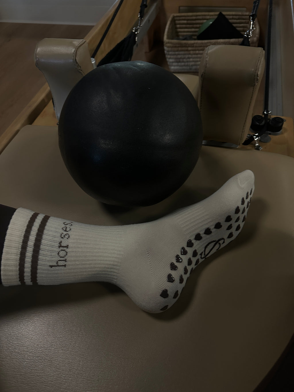 horses. | Pilates Grip Socks | Chocolate Brown and Ivory