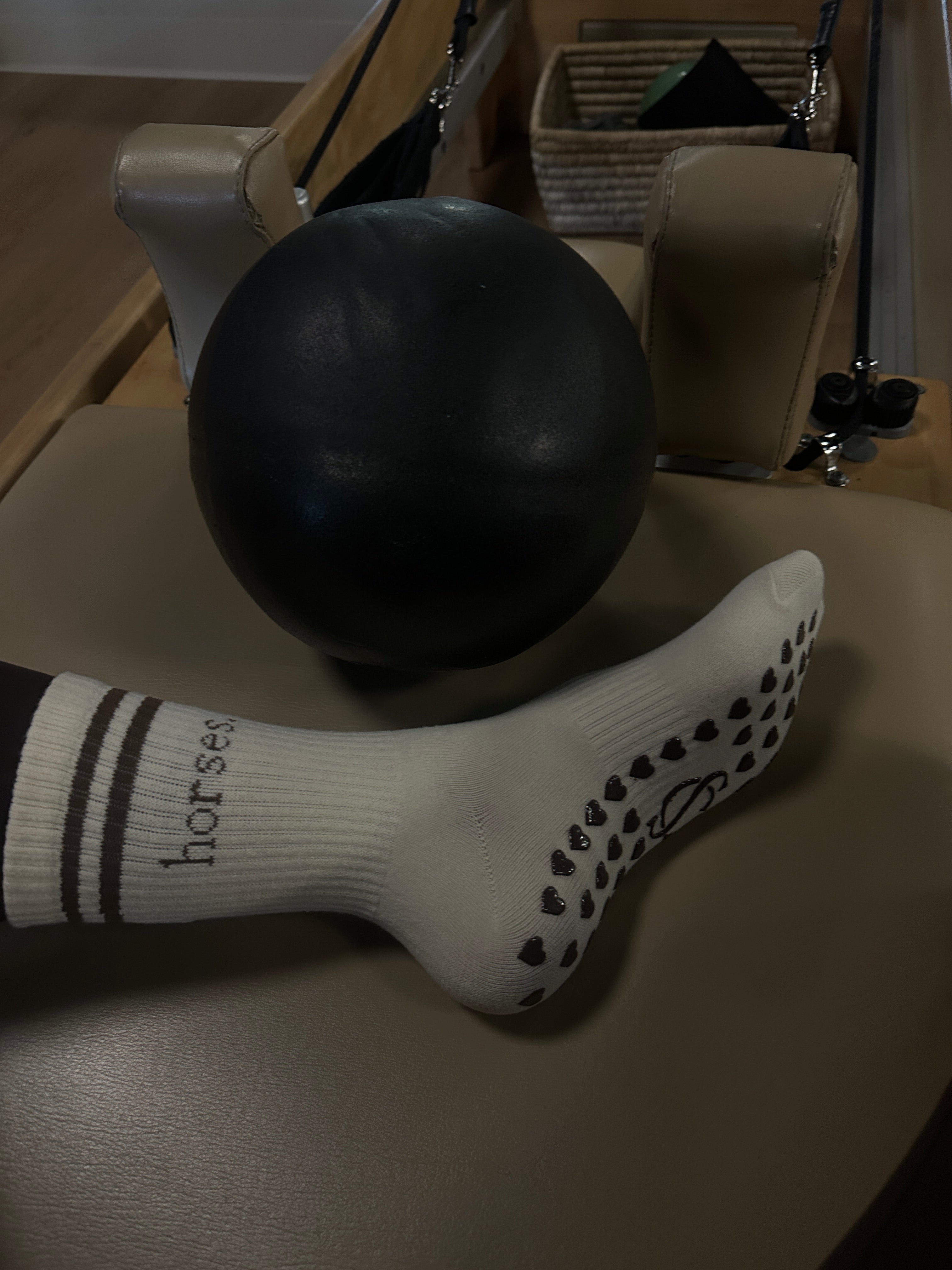horses. | Pilates Grip Socks | Chocolate Brown and Ivory