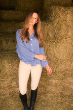 Lee | Mandarin Collar Button Blouse | French Blue