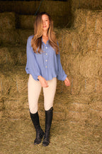Lee | Mandarin Collar Button Blouse | French Blue