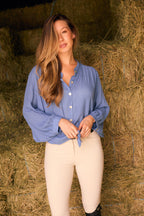 Lee | Mandarin Collar Button Blouse | French Blue