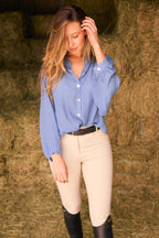 Lee | Mandarin Collar Button Blouse | French Blue