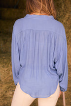 Lee | Mandarin Collar Button Blouse | French Blue