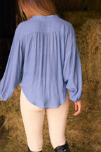 Lee | Mandarin Collar Button Blouse | French Blue