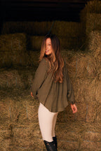 Lee | Mandarin Collar Button Blouse | Moss Green