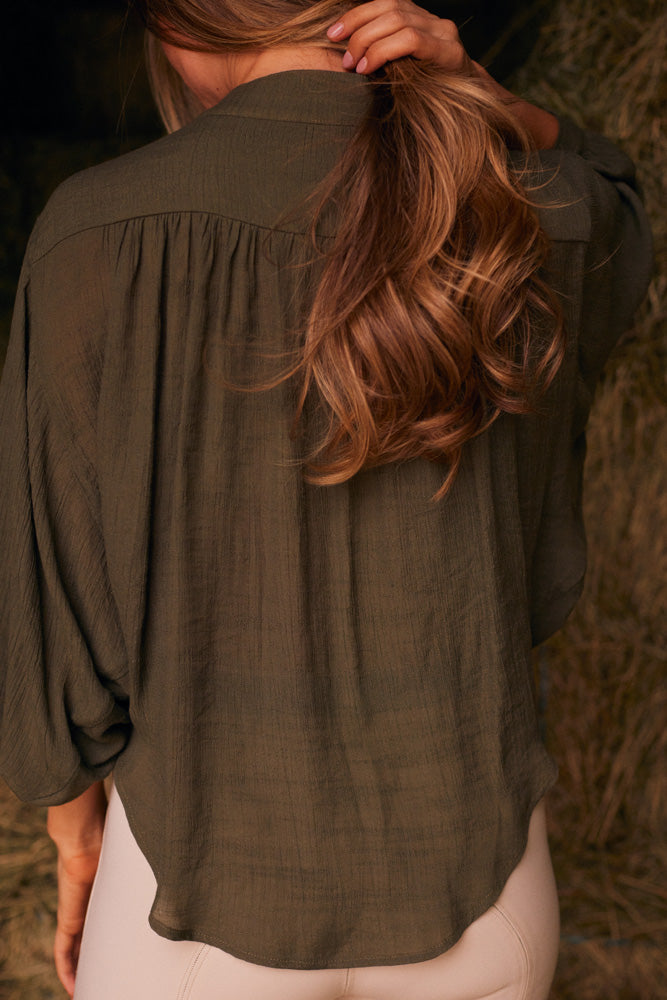 Lee | Mandarin Collar Button Blouse | Moss Green