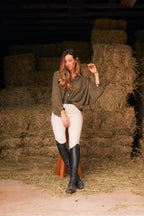 Lee | Mandarin Collar Button Blouse | Moss Green