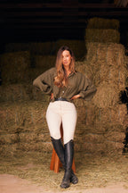 Lee | Mandarin Collar Button Blouse | Moss Green