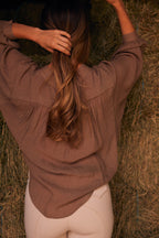 Lee | Mandarin Collar Button Blouse | Toasted Almond