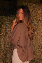Lee | Mandarin Collar Button Blouse | Toasted Almond