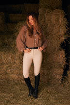 Lee | Mandarin Collar Button Blouse | Toasted Almond