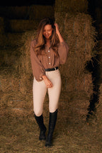 Lee | Mandarin Collar Button Blouse | Toasted Almond