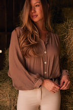 Lee | Mandarin Collar Button Blouse | Toasted Almond