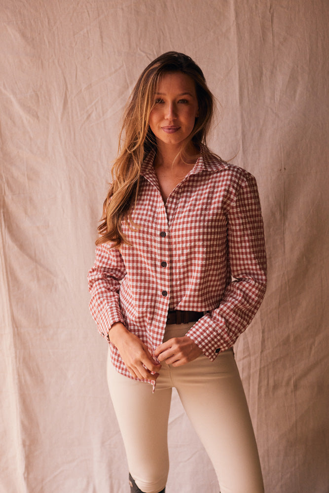 Kaley | Seersucker Gingham Button Down | Cherry Pie