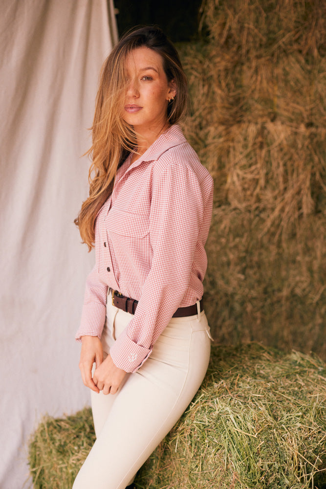 Jessica II | Gingham Equestrian Button-Down Shirt | Cinnamon