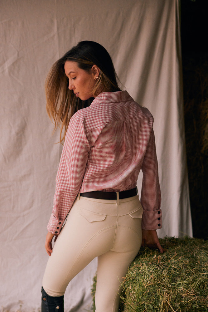 Jessica II | Gingham Equestrian Button-Down Shirt | Cinnamon