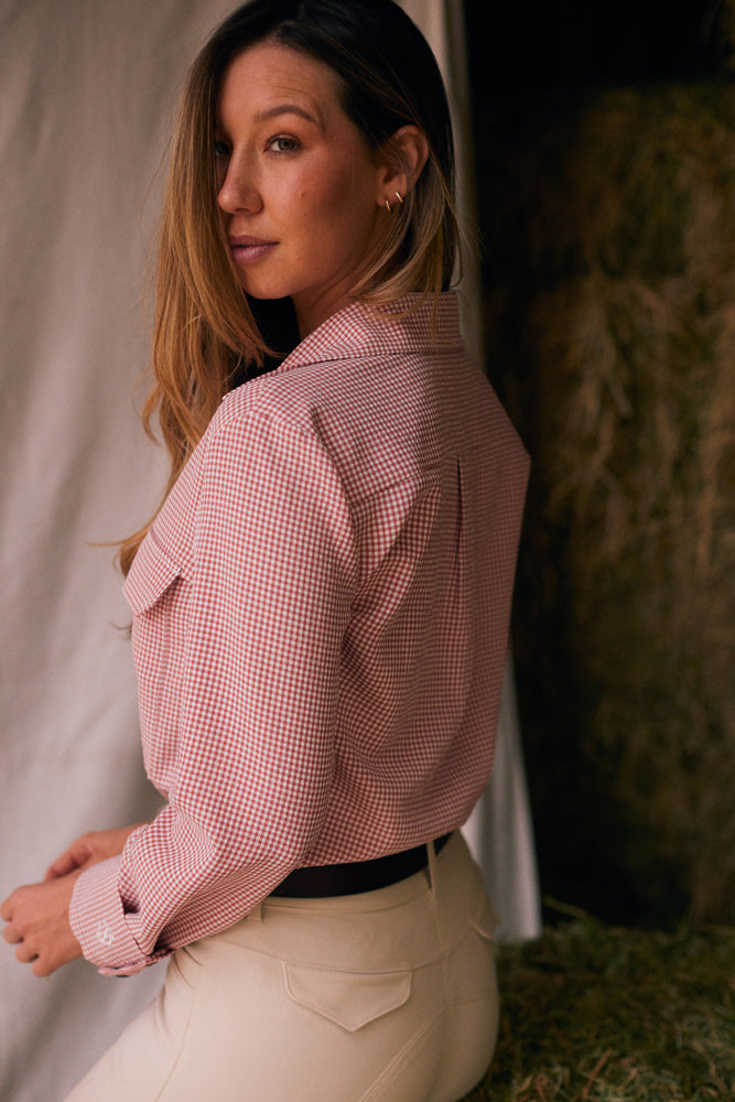Jessica II | Gingham Equestrian Button-Down Shirt | Cinnamon