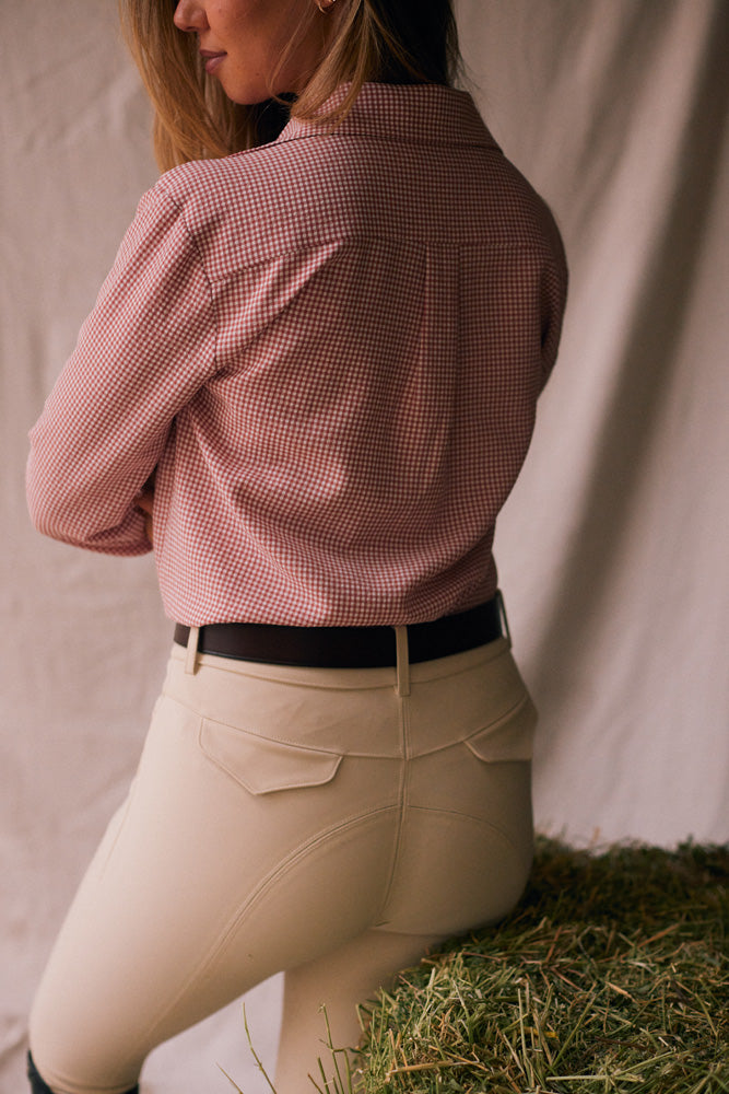 Jessica II | Gingham Equestrian Button-Down Shirt | Cinnamon
