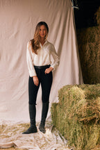 Jessica | Seersucker Equestrian Button-Down Shirt | Ivory