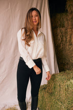 Jessica | Seersucker Equestrian Button-Down Shirt | Ivory