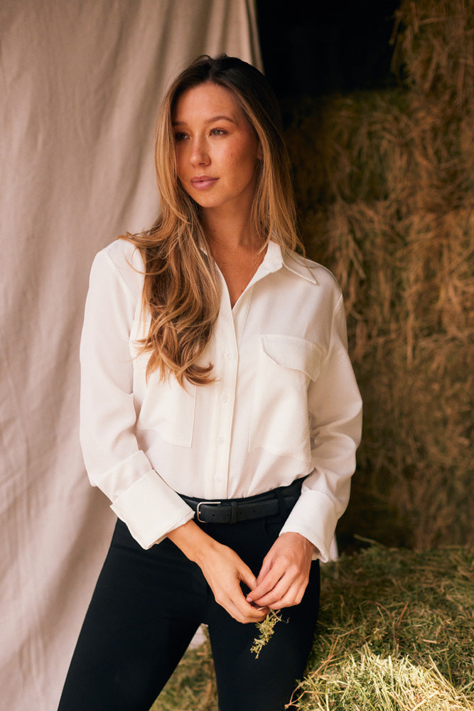 Jessica | Seersucker Equestrian Button-Down Shirt | Ivory