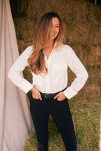 Jessica | Seersucker Equestrian Button-Down Shirt | Ivory