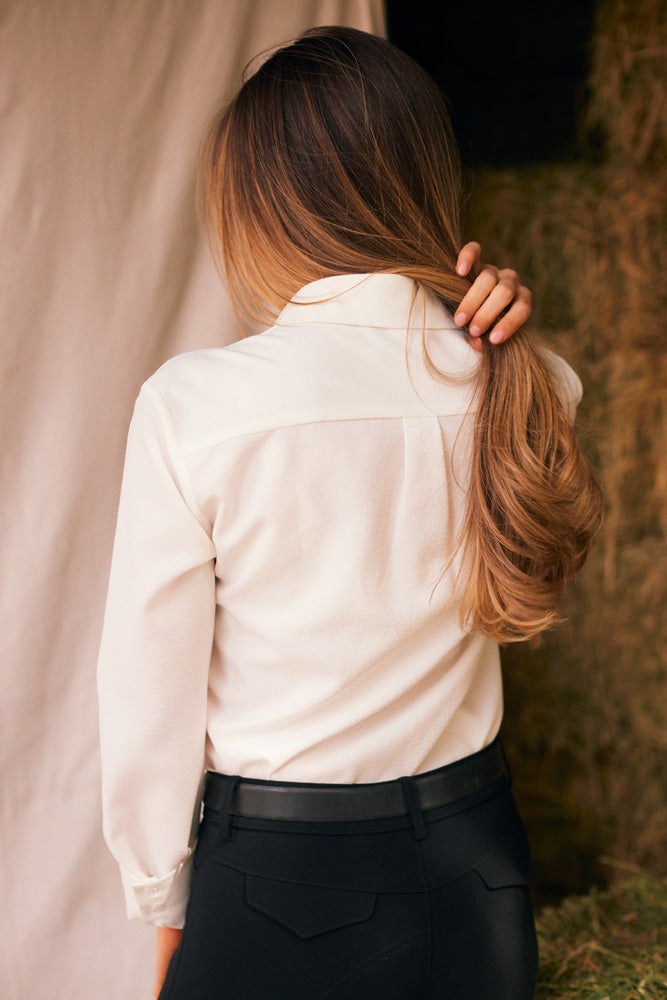 Jessica | Seersucker Equestrian Button-Down Shirt | Ivory