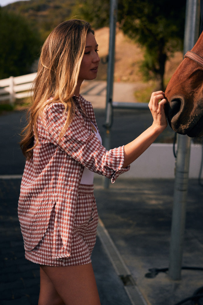 Kent | Cherry Check Cotton Boxer Short | Red Gingham