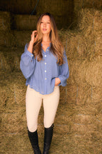 Lee | Mandarin Collar Button Blouse | French Blue